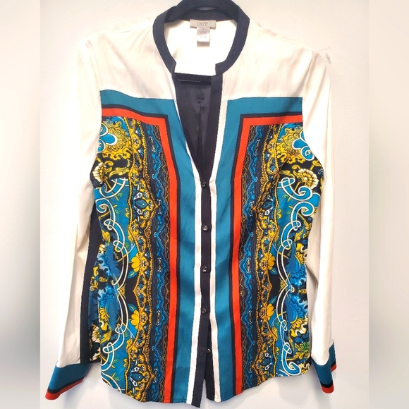 Cache Silk Printed Blouse sz M - Picture 1 of 3